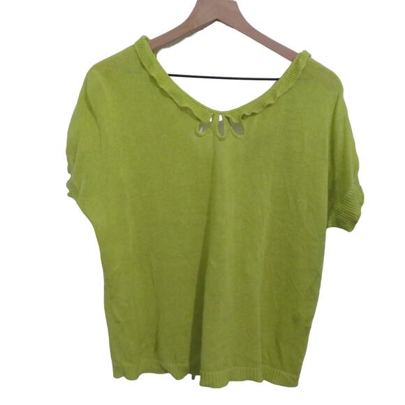 MOTH Antrhopologie Womens Sz M Green Knit Short Sleeve Top Bow Tie Back Linen - Picture 1 of 9